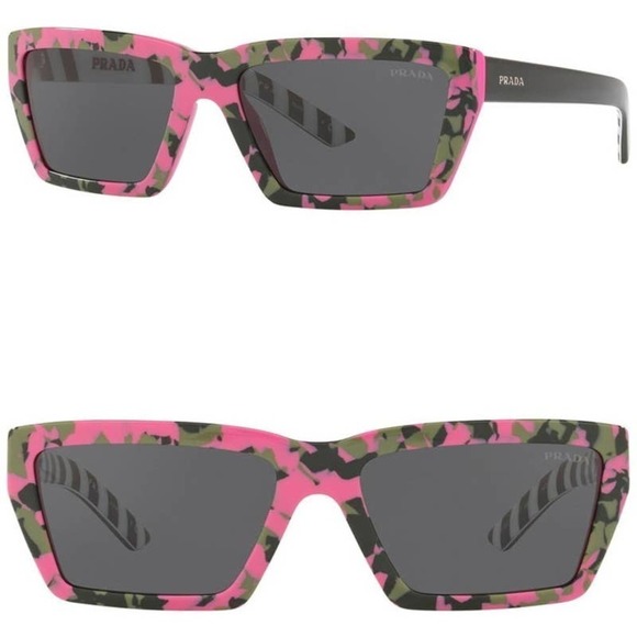 Prada Pink Camo Geo 57mm Rectangle Sunglasses NWOT - Picture 1 of 10